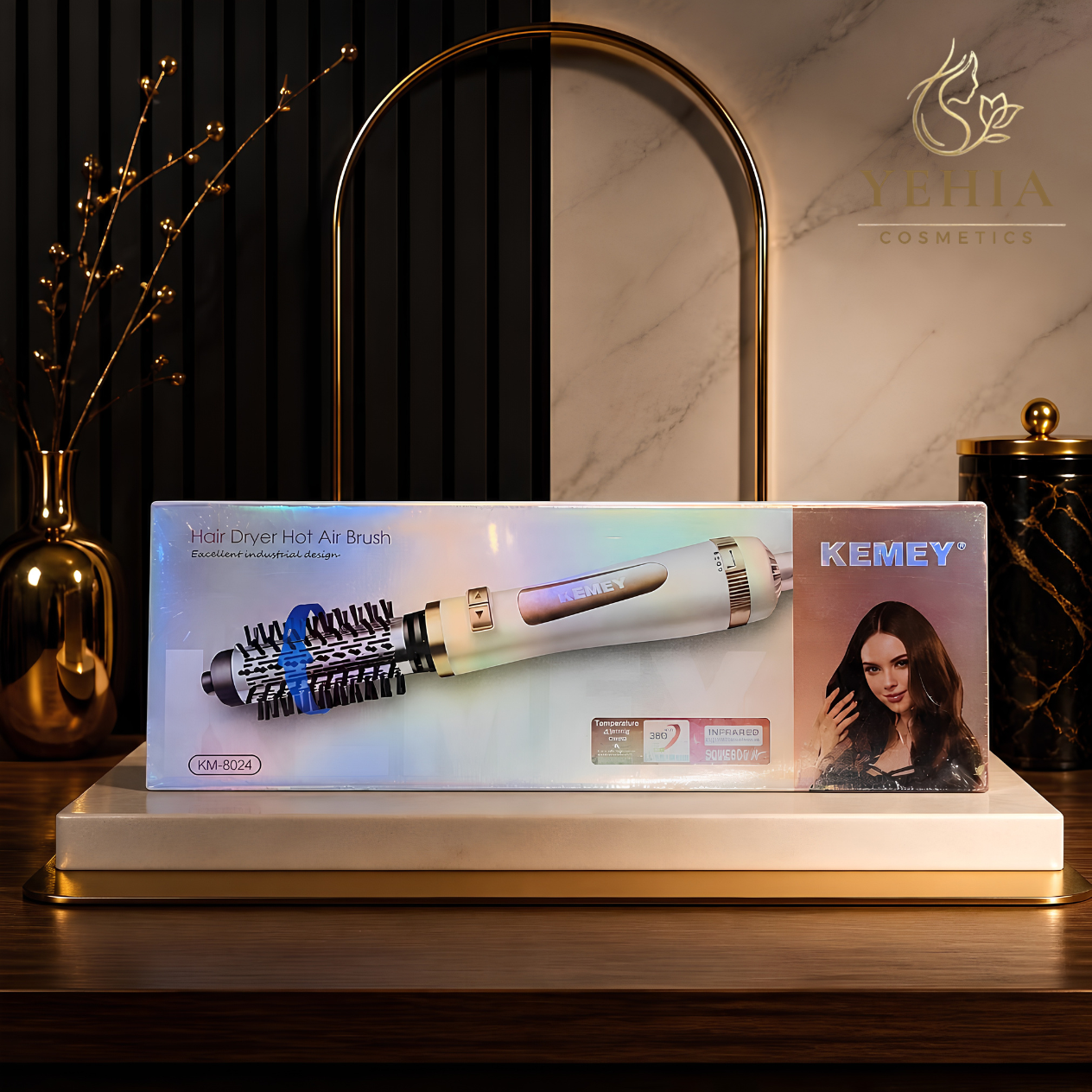 KEMEY 360° Rotating Hair Dryer Hot Air Brush – Model KM-8024