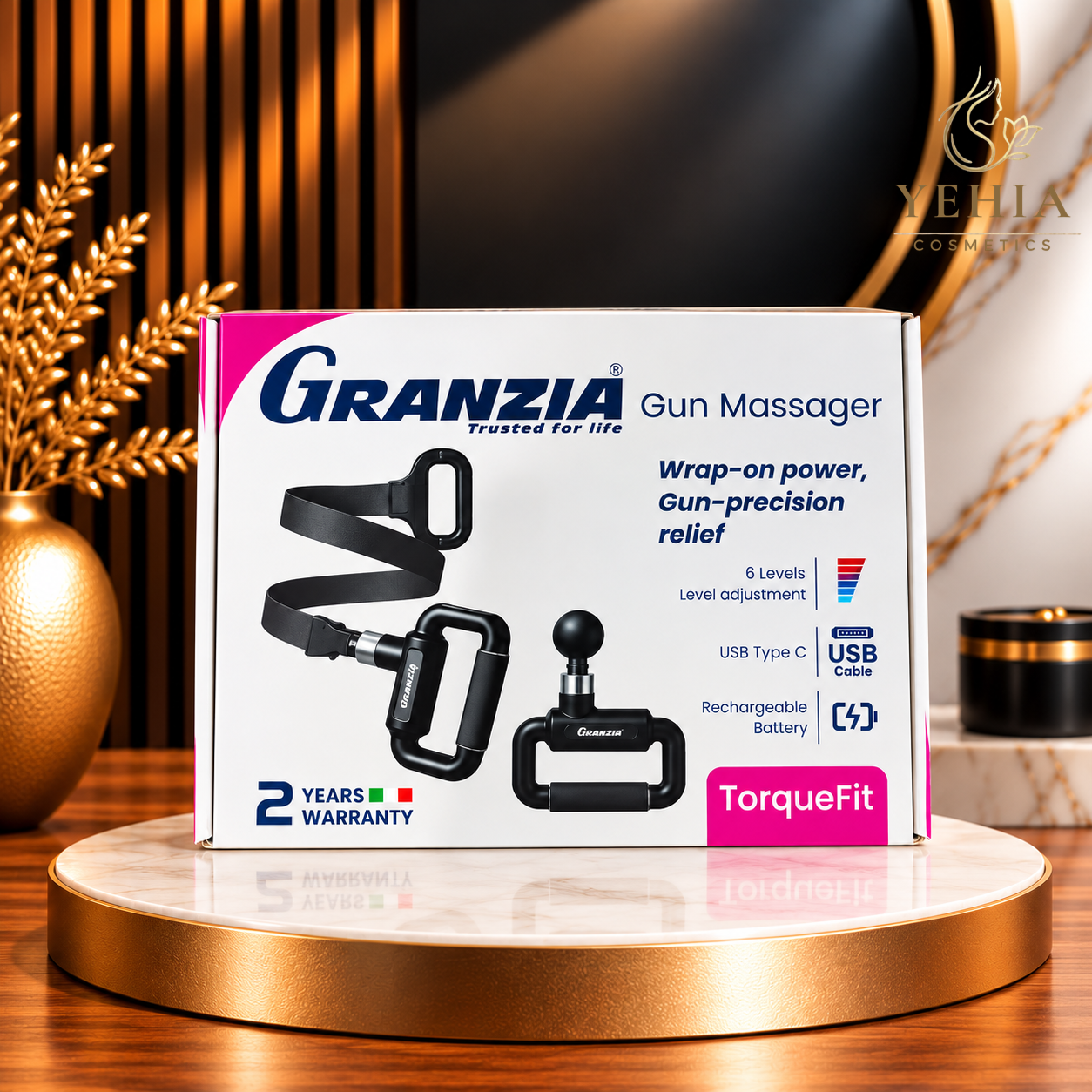 Granzia TorqueFit Rechargeable Gun Massager with Wrap-on Strap
