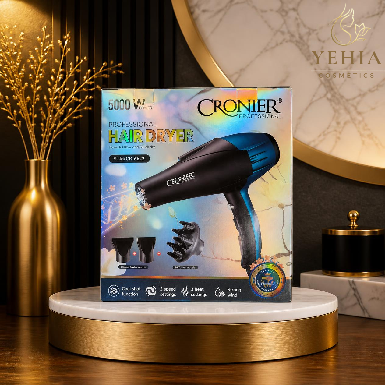CRONIER Professional 5000W Hair Dryer CR-6622 with Concentrator & Diffuser Nozzles