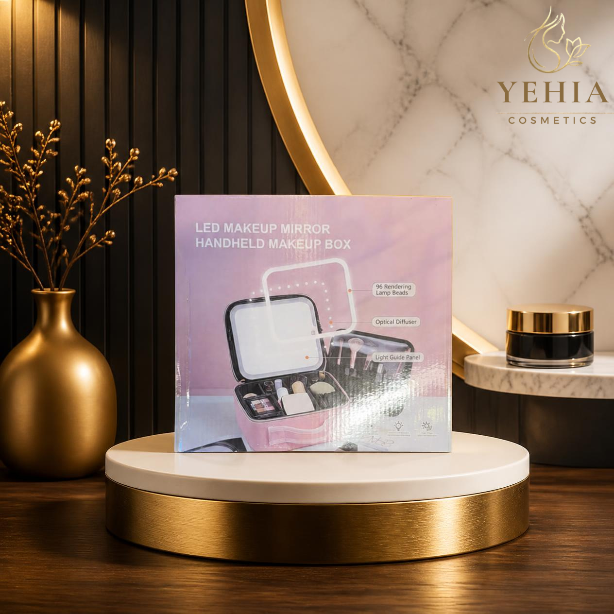 Portable LED Makeup Organizer Box with Illuminated Mirror