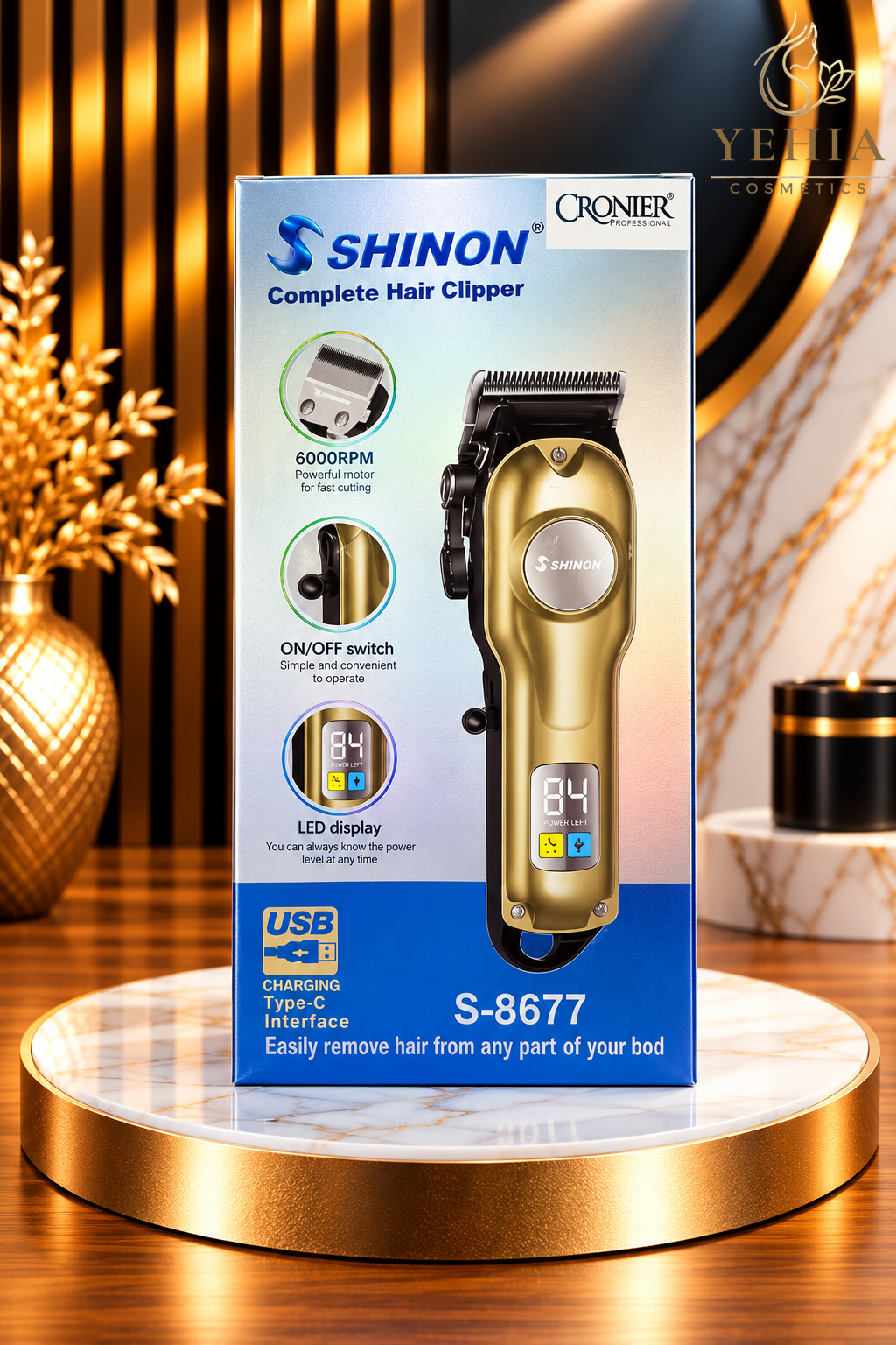 SHINON S-8677 Professional Hair & Beard Clipper with LED Display & Type-C Charging