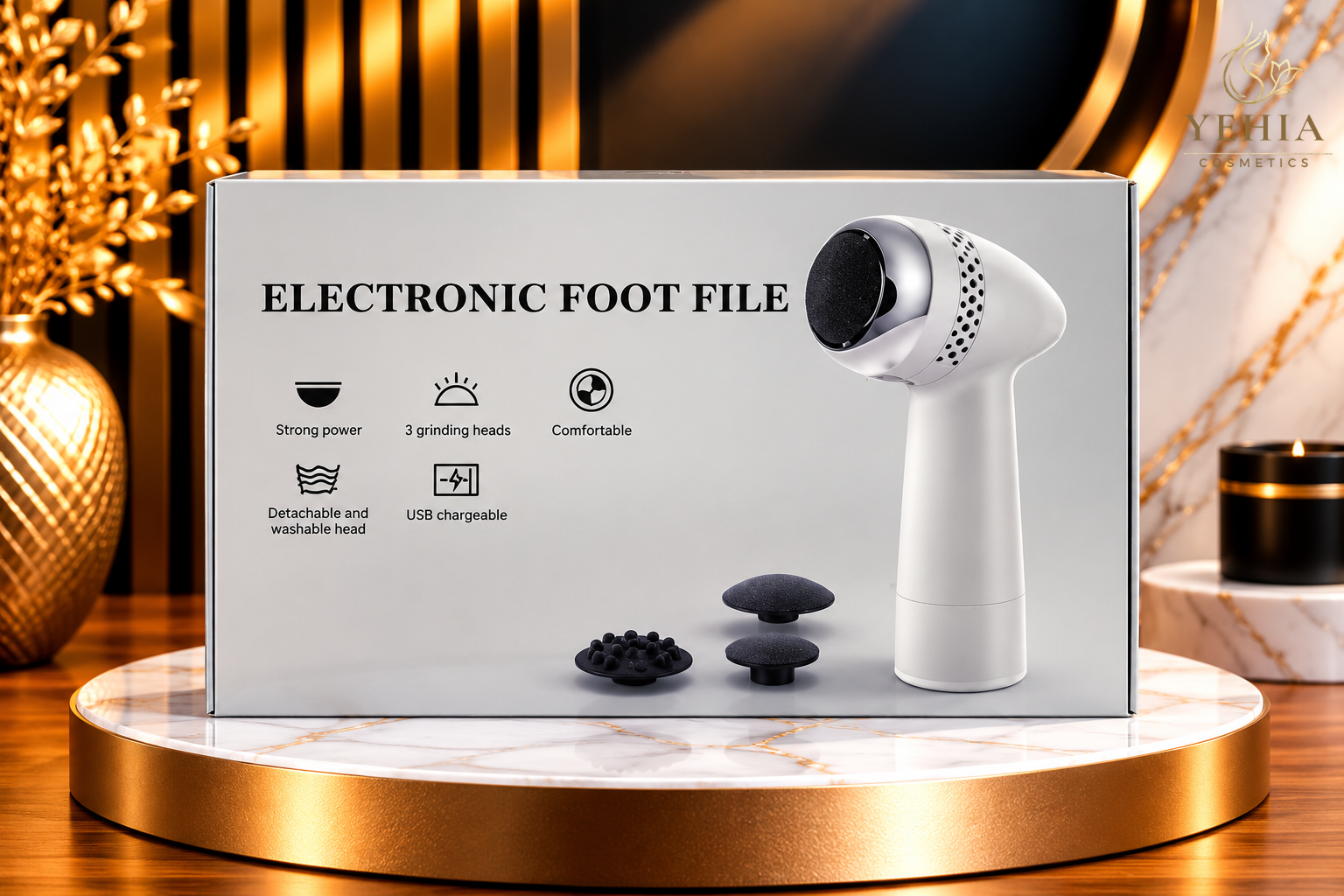 Rechargeable Electronic Foot File with 3 Grinding Heads