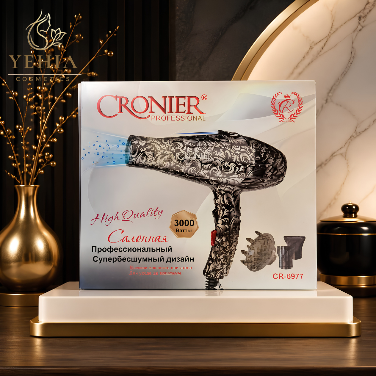 CRONIER Professional Printed 3000W Low Noise Hair Dryer – Model CR-6977