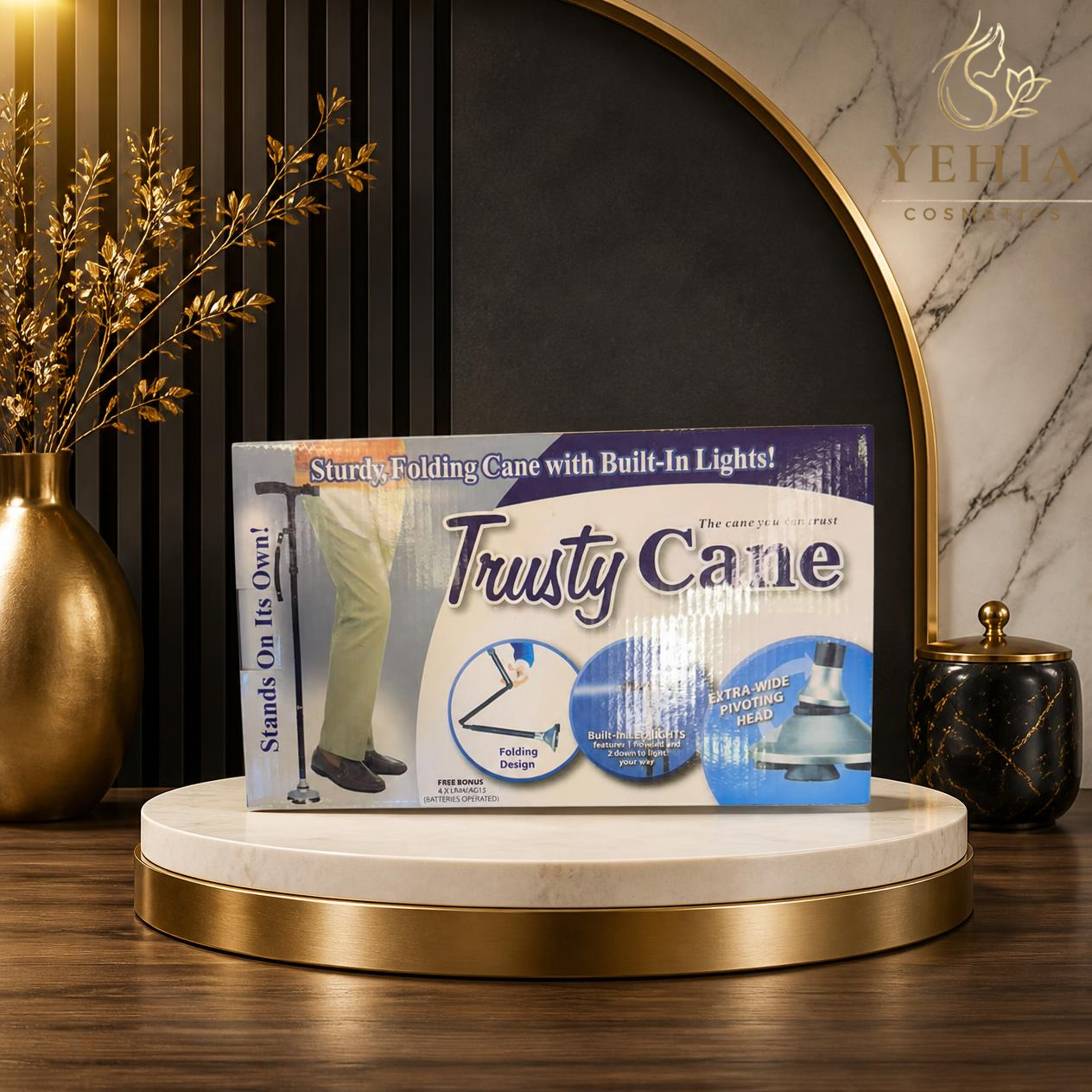 Trusty Cane Folding Medical Cane with Built-In LED Lights